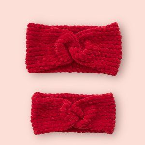 Mommy & Me Women's and Kid's Headband Set, Red Twisted Front, Knitted 2- Piece